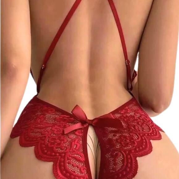 XL Crotchless Lingerie red Lace Backless Teddy Bodysuit soft - Picture 6 of 8